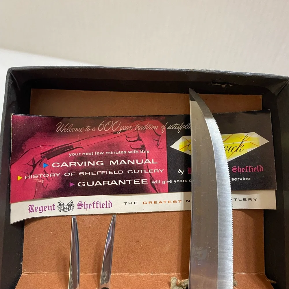 Vintage Sheffield English Stainless Serving Cutlery Carving Set IOB
